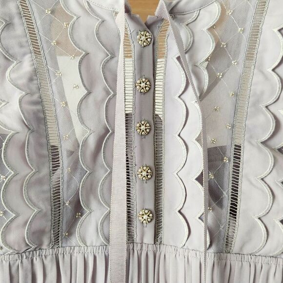 Self-Portrait Scalloped-Trim Pleated Chiffon Midi Dress - Picture 4 of 11